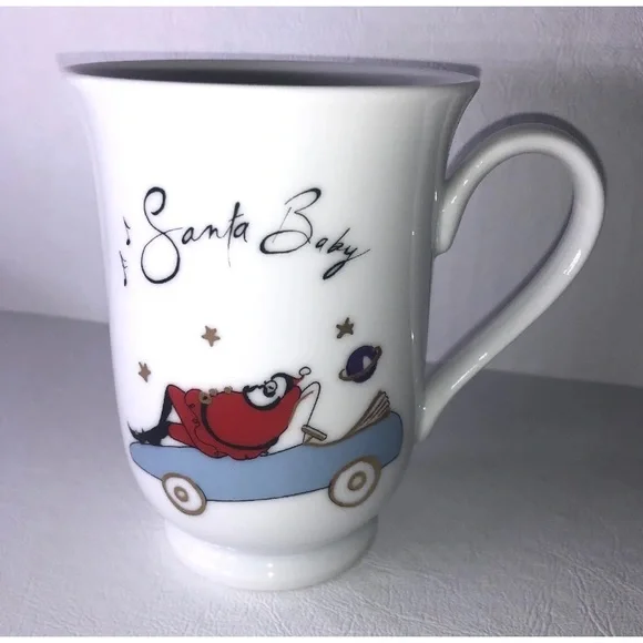 (1) SANTA BABY CHRISTMAS Holiday Coffee Mug Tea Cup Pottery Barn Sleeping Car - Picture 2 of 6